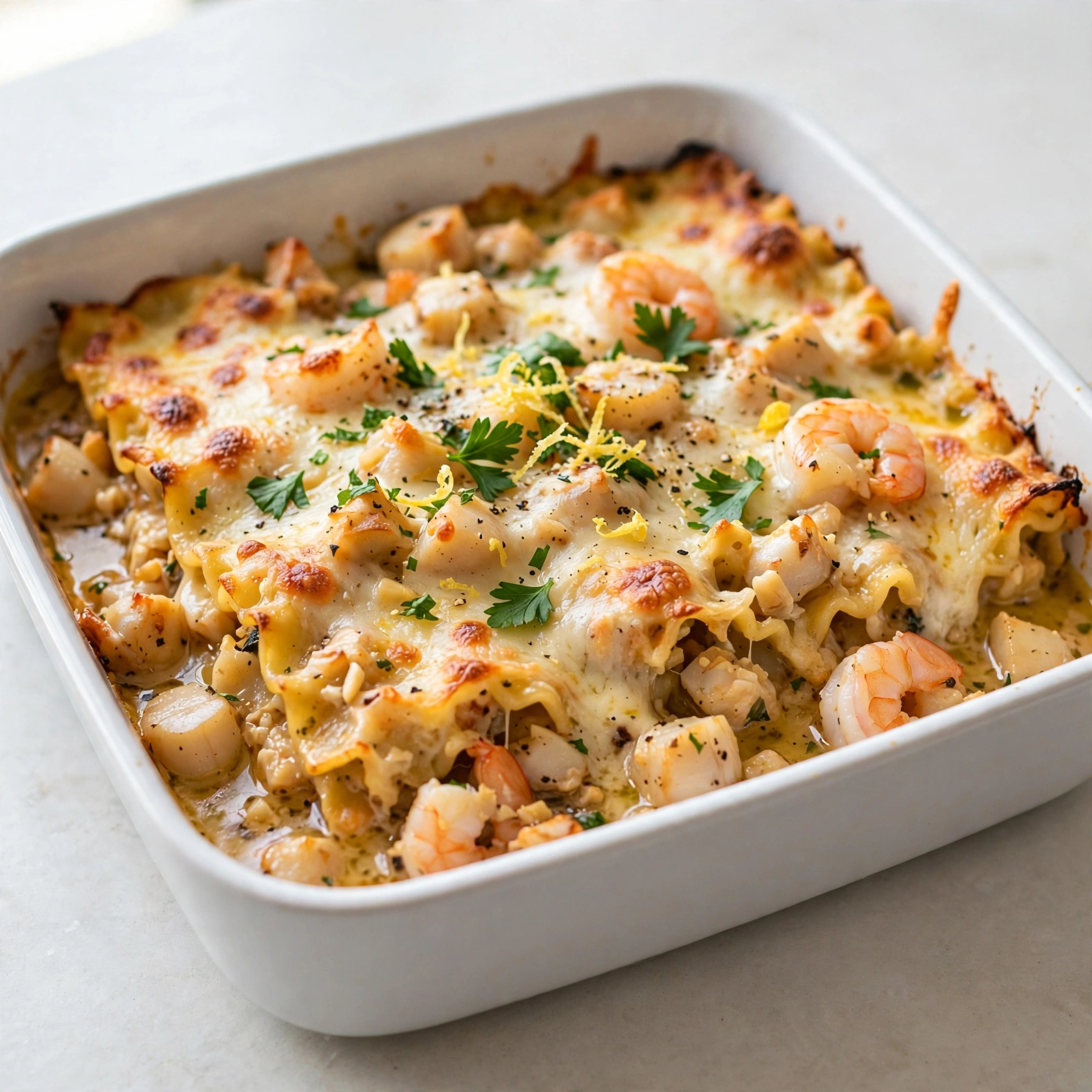 Baked Seafood Lasagna with Garlic Butter