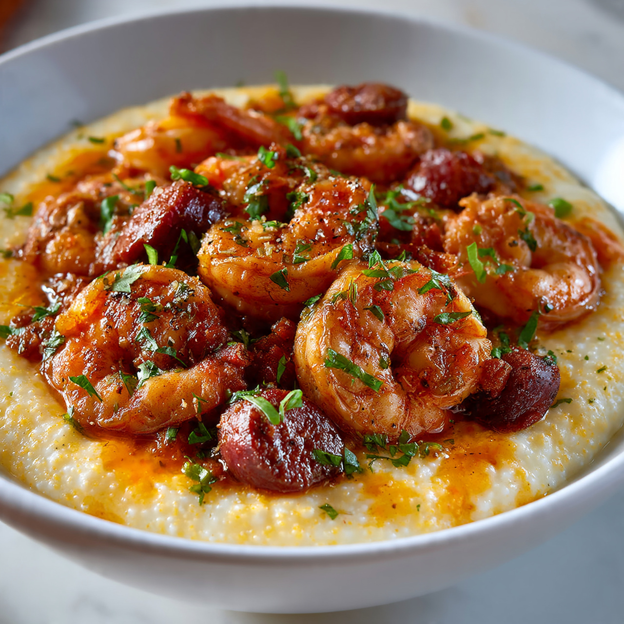 Cajun Shrimp and Grits with Andouille Sausage