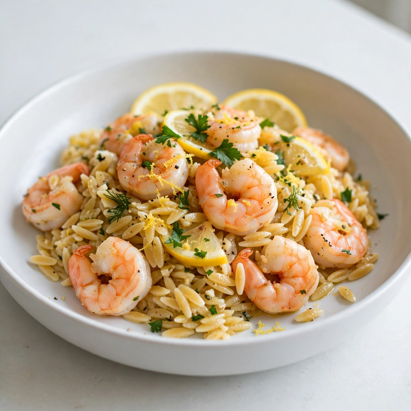 Lemon Garlic Shrimp Orzo